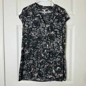 Liz Lange Maternity Gray Print Short Sleeve Blouse Women Size S